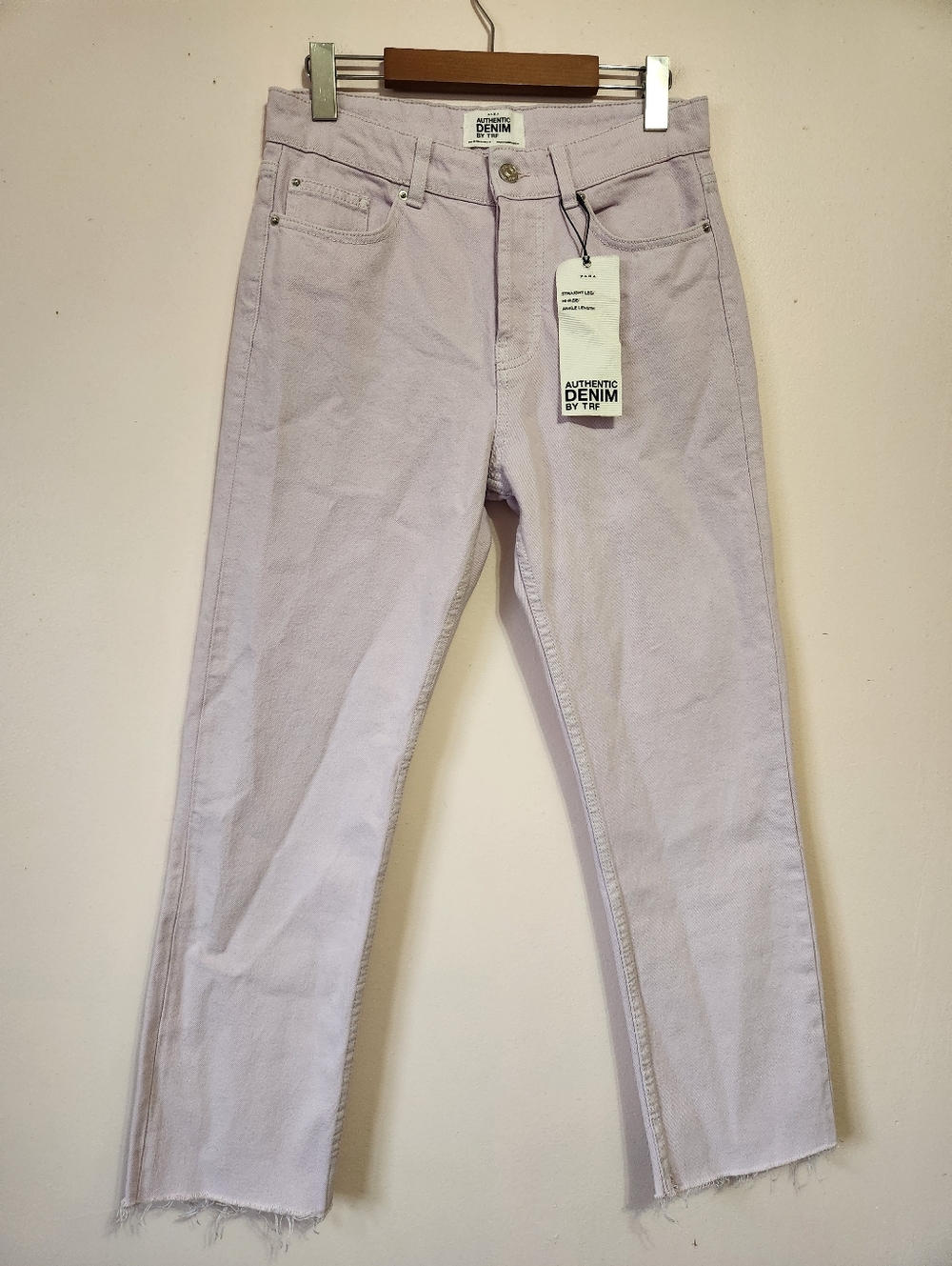 Zara Lilac High Rise Straight Leg Jeans Raw Hem Blogger Favorite Viral Sz 4 NWT